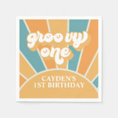 グルーヴィワンレトロサンシャインボーイファースト誕生日紙 スタンダードカクテルナプキン (正面)