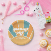 グルーヴィワンレトロサンシャインボーイファースト誕生日 ペーパープレート (パーティー)