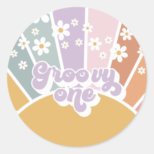 グルーヴィワンレトロサンシャインレインボーデイジー ラウンドシール (正面)