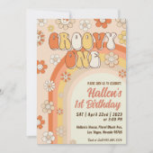 グルーヴィワンレトロデイジーレインボーファースト誕生日 招待状 (正面)