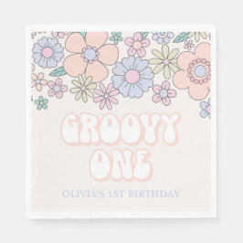 グルーヴィワンレトロパステルフローラ1歳の誕生日 スタンダードランチョンナプキン