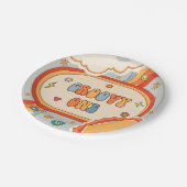 グルーヴィワンレトロレインボーバースデーパーティー ペーパープレート (アングル)