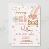 グルーヴィワンレトロレインボーファースト誕生日 招待状 (正面)