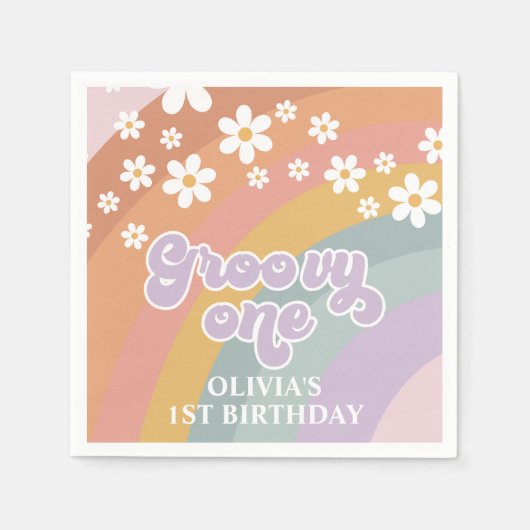 グルーヴィワンレトロレインボー スタンダードカクテルナプキン (正面)