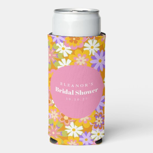 グルーヴィヴィンテージオレンジフローラブライダルシャワーカスタム スリム缶クーラー (Seltzer正面)