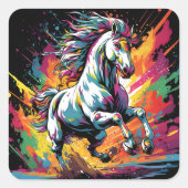グルーヴィヴィンテージレースホースポップ・アートのアート スクエアシール (正面)