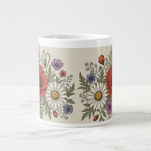 グルーヴィーな野の花の草原 ジャンボマグ ジャンボコーヒーマグカップ (正面)
