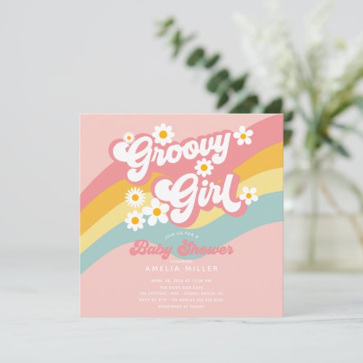 グルーヴィーガールベビーシャワー招待状 招待状 (スタンド正面)