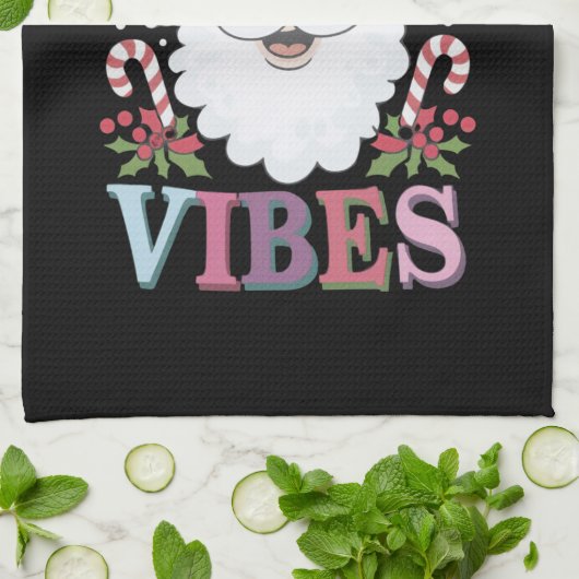 グルーヴィーキュートサンタクロースホリービベすてきスクリスマス キッチンタオル (折り畳み)