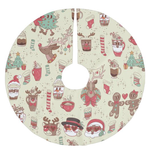 グルーヴィークリスマスブラックサンタトナカイ雪だるま ブラッシュドポリエステルツリースカート (正面)