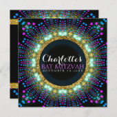 グルーヴィーグローブラックライトバルミツワー招待状 招待状 (正面/裏面)