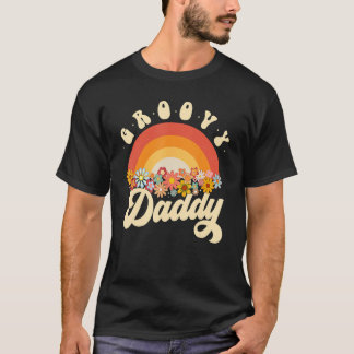 グルーヴィーパパレトロレインボーカラフルフラワーズファーザー Tシャツ
