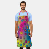 グルーヴィーヒッパイピースアンドフラワーシャワー絞り染め エプロン (着用した状態)