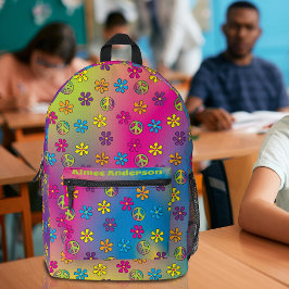 グルーヴィーヒッパイピースアンドフラワーシャワー絞り染め プリントバックパック