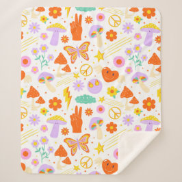 グルーヴィーヒッピートリップ（幻覚体験）のようなレトロフラワービファンキーーブ シェルパブランケット