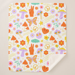 グルーヴィーヒッピートリップ(幻覚体験)のようなレトロフラワービファンキーーブ シェルパブランケット