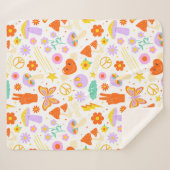 グルーヴィーヒッピートリップ(幻覚体験)のようなレトロフラワービファンキーーブ シェルパブランケット (正面(横))