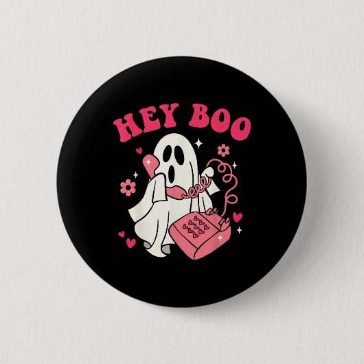 グルーヴィーヘイBooかわいい幽霊面白いハロウィーンメンズウォム 缶バッジ (正面)