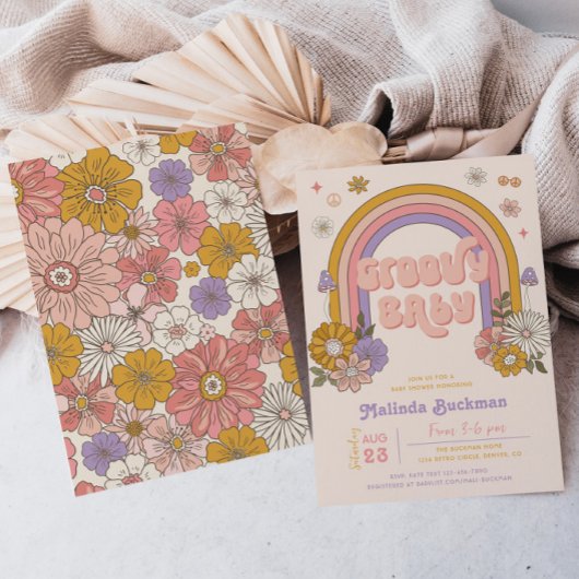 グルーヴィーベビーシャワー招待状 | Groovyベビー 招待状