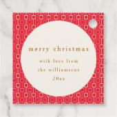 グルーヴィーレッドピンクレトロかわいい名前をカスタムするクリスマス フェイバータグ (裏面)