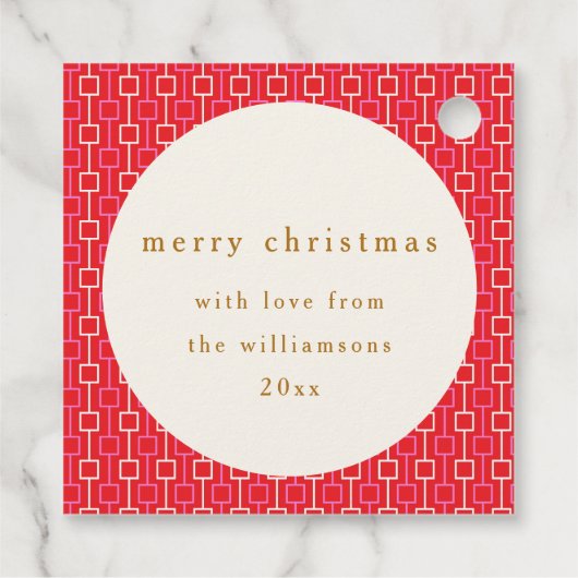 グルーヴィーレッドピンクレトロかわいい名前をカスタムするクリスマス フェイバータグ (裏面)