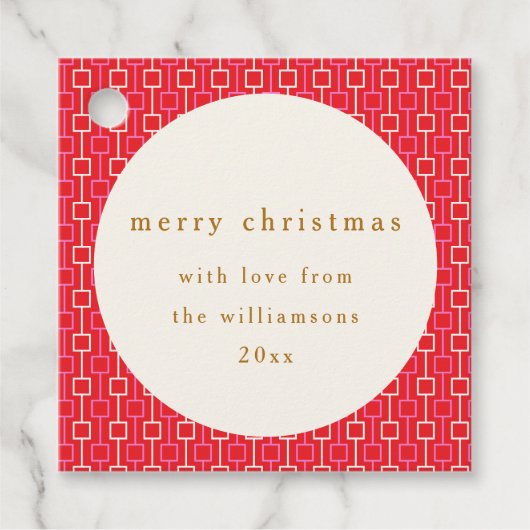 グルーヴィーレッドピンクレトロかわいい名前をカスタムするクリスマス フェイバータグ (正面)