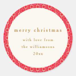 グルーヴィーレッドピンクレトロかわいい名前をカスタムするクリスマス ラウンドシール
