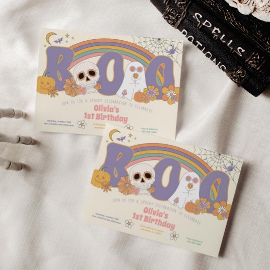 グルーヴィ不気味ハロウィーン幽霊ガールズ誕生日 招待状