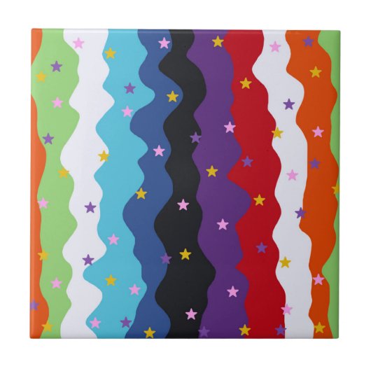 グルーヴィ天ストライプはっきりしたカラフル抽象芸術 タイル (正面)