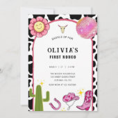 グルーヴィ女性のカーボーイディスコロデオピンクヒッピー招待状 招待状 (正面)