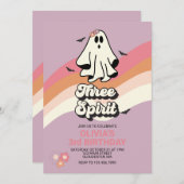 グルーヴィ幽霊レトロハロウィンスリースピリット誕生日 招待状 (正面/裏面)