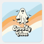 グルーヴィ幽霊レトロハロウィンビ不気味ーブブルー スクエアシール (正面)