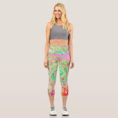 グルーヴィ抽象芸術レトロパステルグリーンリキッドスワール カプリレギンス (正面)