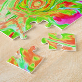 グルーヴィ抽象芸術レトロパステルグリーンリキッドスワール ジグソーパズル (側面)