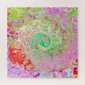 グルーヴィ抽象芸術レトロパステルグリーンリキッドスワール ジグソーパズル (横)