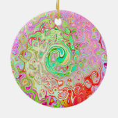 グルーヴィ抽象芸術レトロパステルグリーンリキッドスワール セラミックオーナメント (裏面)