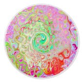 グルーヴィ抽象芸術レトロパステルグリーンリキッドスワール セラミックノブ (正面)