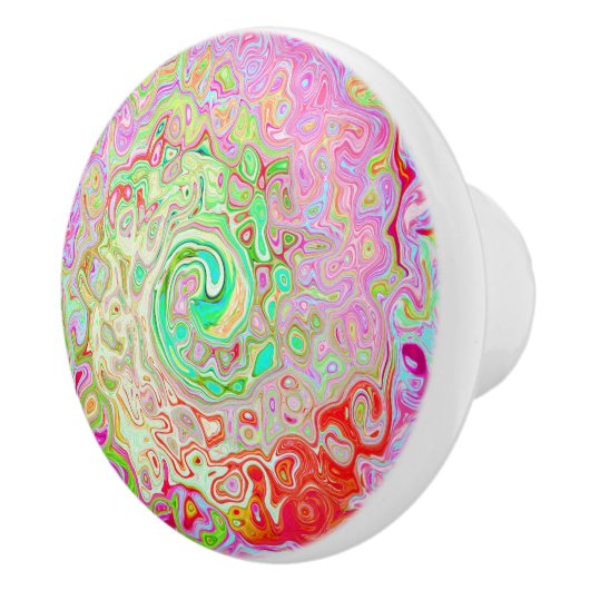 グルーヴィ抽象芸術レトロパステルグリーンリキッドスワール セラミックノブ (右)