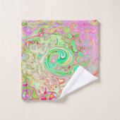 グルーヴィ抽象芸術レトロパステルグリーンリキッドスワール バスタオルセット (ウォッシュタオル)