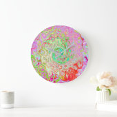 グルーヴィ抽象芸術レトロパステルグリーンリキッドスワール ラージ壁時計 (ホーム)