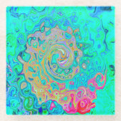 グルーヴィ抽象芸術レトロレインボーリキッドスワール ガラスコースター (正面)