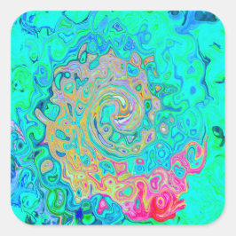 グルーヴィ抽象芸術レトロレインボーリキッドスワール スクエアシール