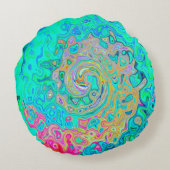 グルーヴィ抽象芸術レトロレインボーリキッドスワール ラウンドクッション (裏面)