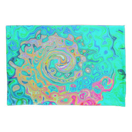 グルーヴィ抽象芸術レトロレインボーリキッドスワール 枕カバー