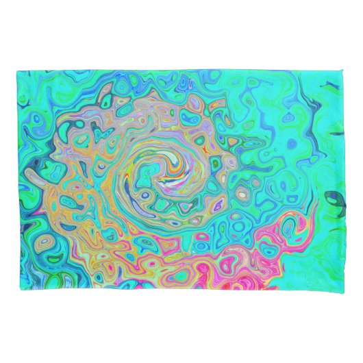 グルーヴィ抽象芸術レトロレインボーリキッドスワール 枕カバー (正面)