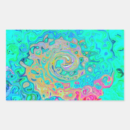 グルーヴィ抽象芸術レトロレインボーリキッドスワール 長方形シール (正面)