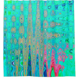 グルーヴィ抽象芸術レトロレインボー原子波 シャワーカーテン