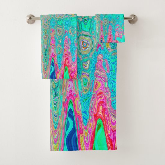 グルーヴィ抽象芸術レトロレインボー原子波 バスタオルセット (インサイチュ)