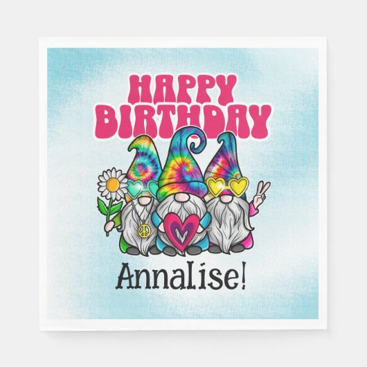 グルーヴィ格言レインボー絞り染めバースデーパーティー スタンダードランチョンナプキン (正面)