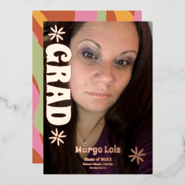 グルーヴィ花模様卒業プレス箔招待状 箔招待状